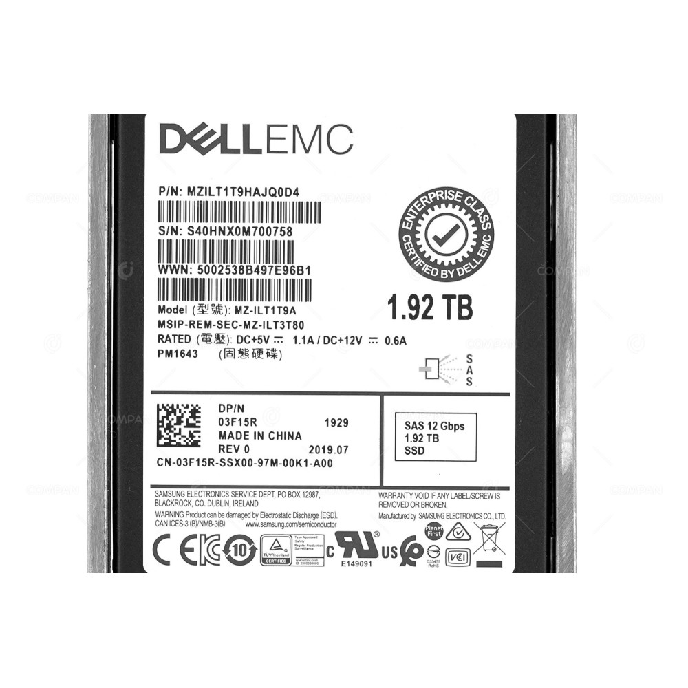 3F15R-CML  DELL SSD 1.92TB SAS 12G 2.5" SFF FOR DELL COMPELLENT